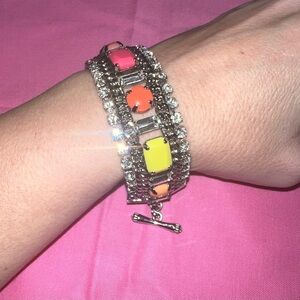 Juicy Couture Silver/ Multi stone toggle bracelet like new 7"